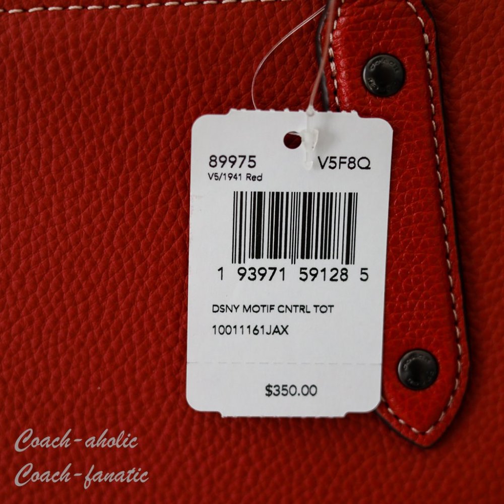 NWT 89975 Disney X Coach Central Tote With Zip With Mickey Mouse Motif in Red - Picture 9 of 12